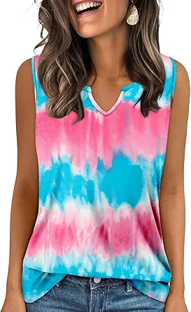 KISSMODA Tank Tops for Women Summer Casual Sleeveless Shirts Dressy Trendy V Neck Tunics Loose Notched Blouses S-3XL