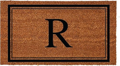 Evergreen Flag Tapete de entrada con monograma de letra R, 28 x 16 pulgadas, fibra de coco natural que atrapa la suciedad, para todas las