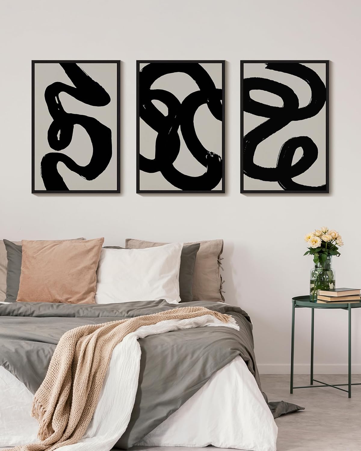 PHOPAGO Black Abstract Wall Art Large 24x36in Ink Wash Minimalist Lines Framed Canvas Painting Artwork Living Room Bedroom Home Decor Black Framed