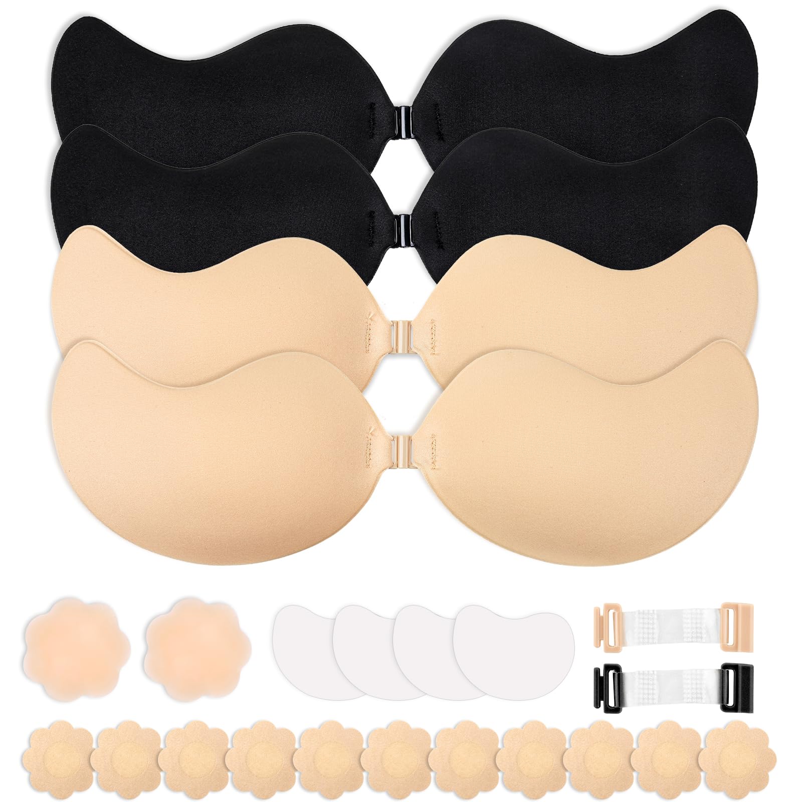 4-Pack Cleavage Bra Push Up Sticky Bra Set Strapless Backless Invisible Adhesive Bras for Women