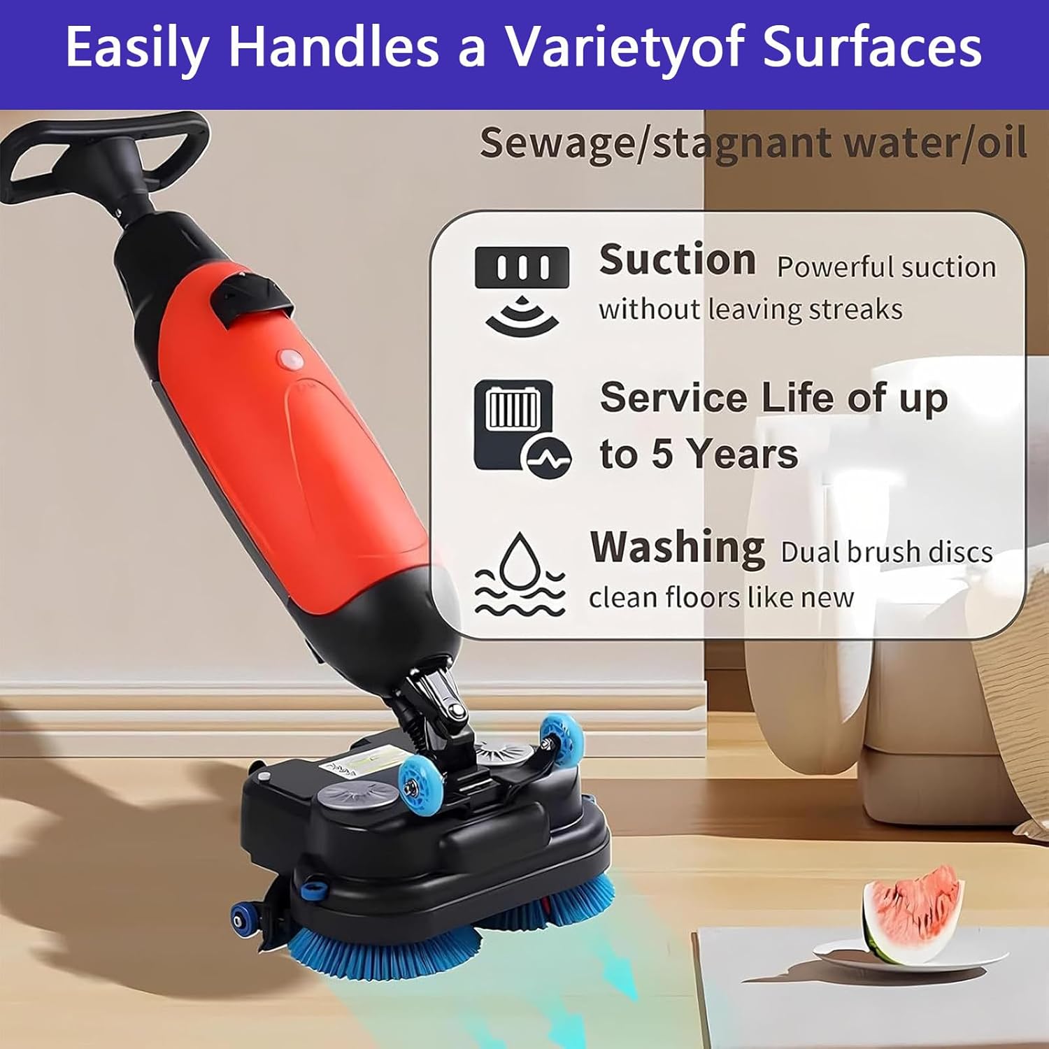 Commercial Walk Behind Floor Scrubber,Floor Buffer Machine,17” Path,Cordless Operations,Double Brushes and 360° Swivel Head 4.5L + 7.5L Dual Tanks for Large Area Cleaning Grey