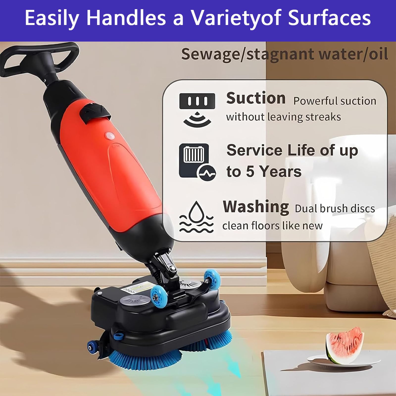 Walk Behind - Secadora de suelo de 17 pulgadas, potencia de cepillo de 2 x 250 W, tanques duales, 13000 pies cuadrados por altura para suelos de madera, azulejos, terrazo, mármol, suelos de cemento