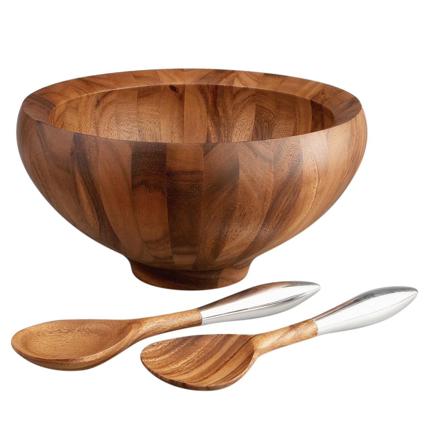 Nambe Yaro Acacia Wood Salad Bowl with 2 Salad Servers