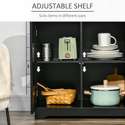 Vista 113 de HOMCOM Sideboard with Solid Wood Countertop, Modern Kitchen Storage Cabinet, Coffee Bar Cabinet with 2 Drawers, Doors and Adjustable Shelf, Black