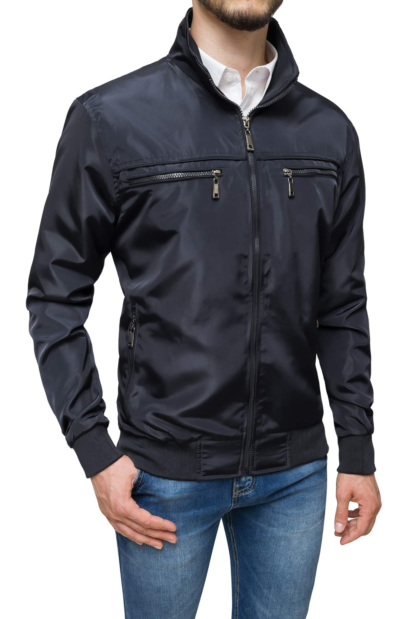 Evoga Giubbotto Giacca Uomo Codice Articolo 392115 Primavera Estate Slim Fit Tecnico Impermeabile Cerniera Manica Lunga Tasche Laterali con Zip Foderato Interno