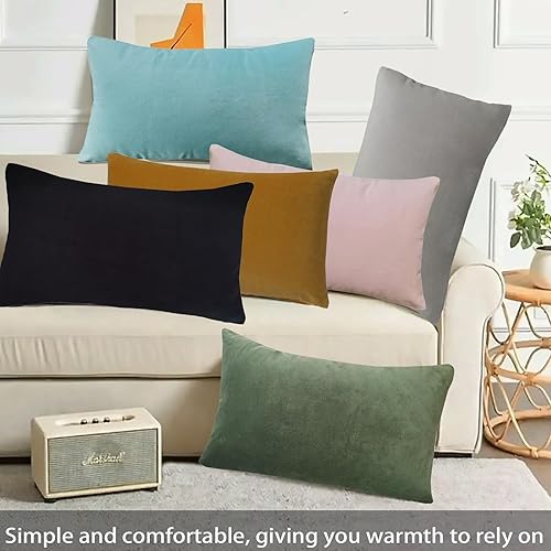 Miniatura 10 de Aitliving Paquete de 2 fundas de almohada lumbares decorativas de terciopelo de algodón, 12 x 20 pulgadas, color verde turquesa, suave, clásica,
