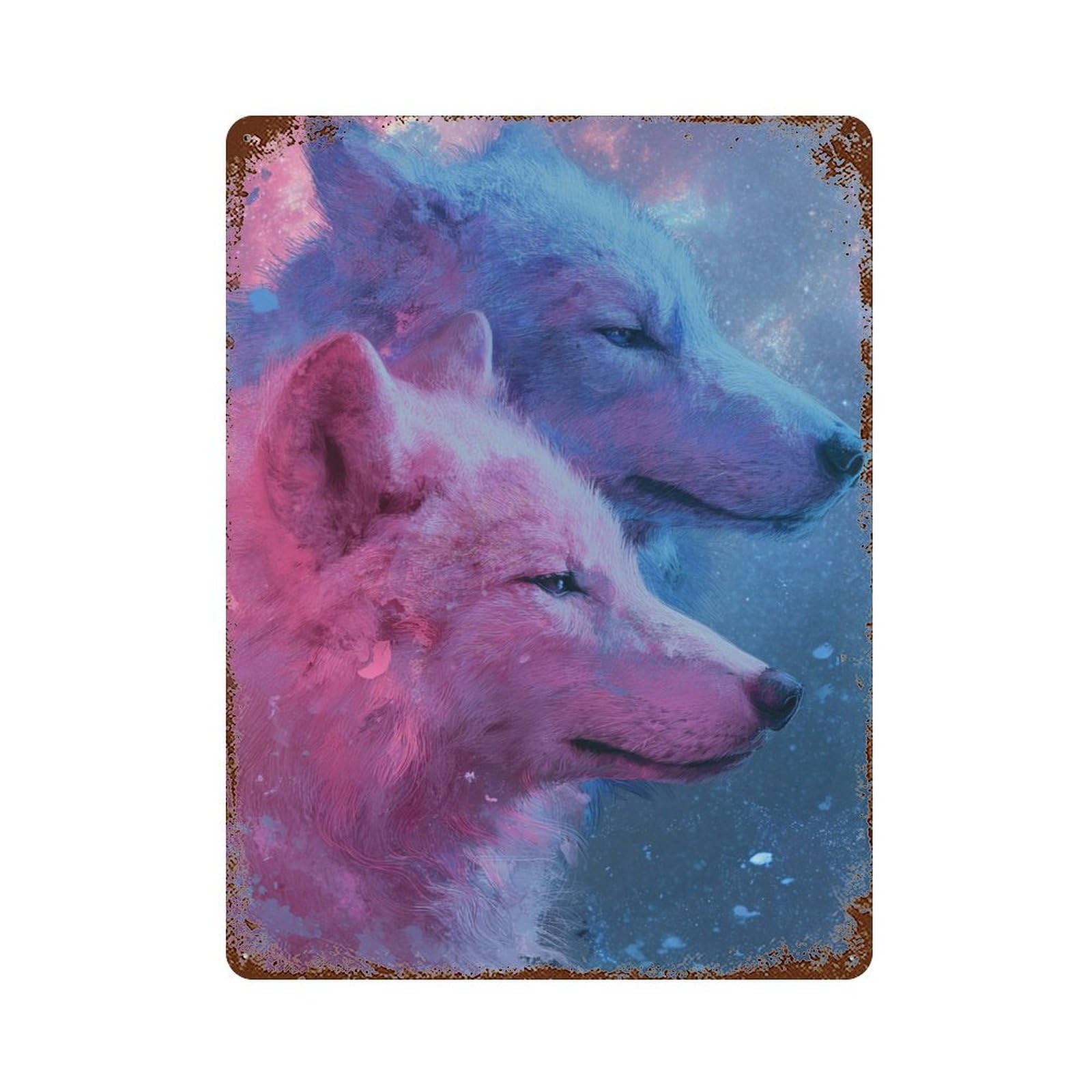Galactic Wolf Duo Retro Metal Sign 15.7"x11.8", for Bistro, Counter And Cafe Decor, Rustic Home Decor