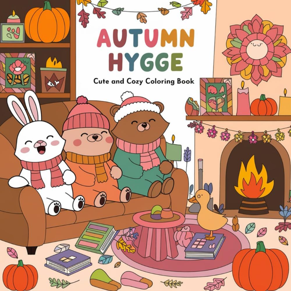 Autumn Hygge Cute and Cozy Coloring Book: 61 Cozy Fall Illustrations for Adults & Teens Featuring Autumn Scenes