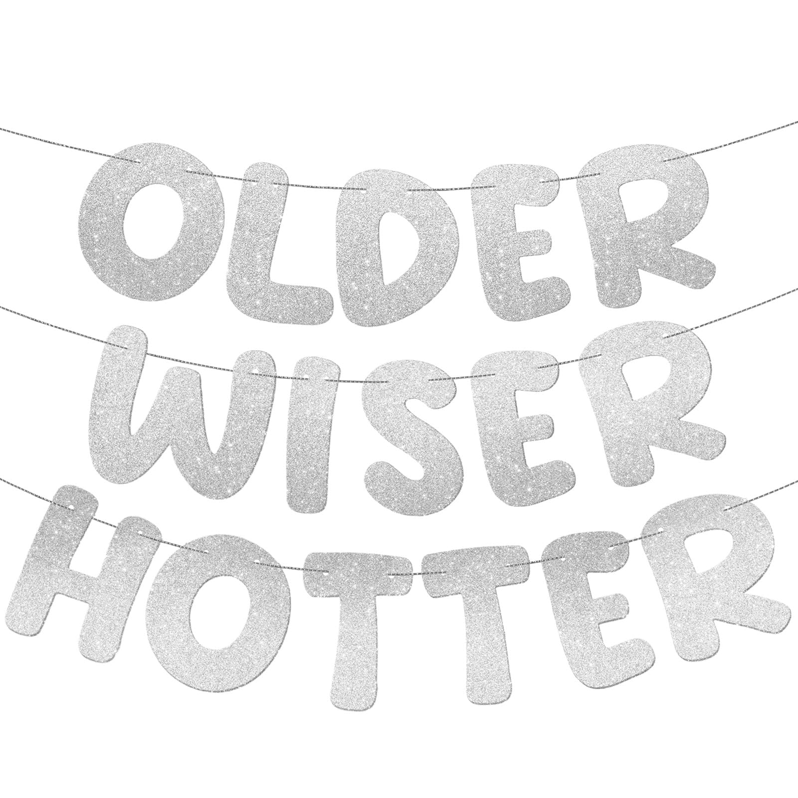 Fulmoon Older Wiser Hotter Banner Birthday sign, Silver