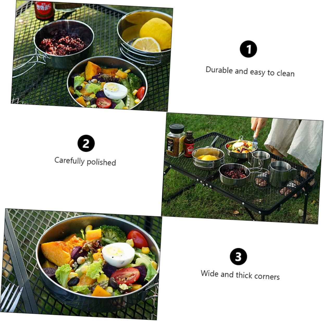5pcs Stainless Steel Camping Cookware and Tableware for Outdoor Activities Hiking Picnic BBQ Easy to Drying Dining