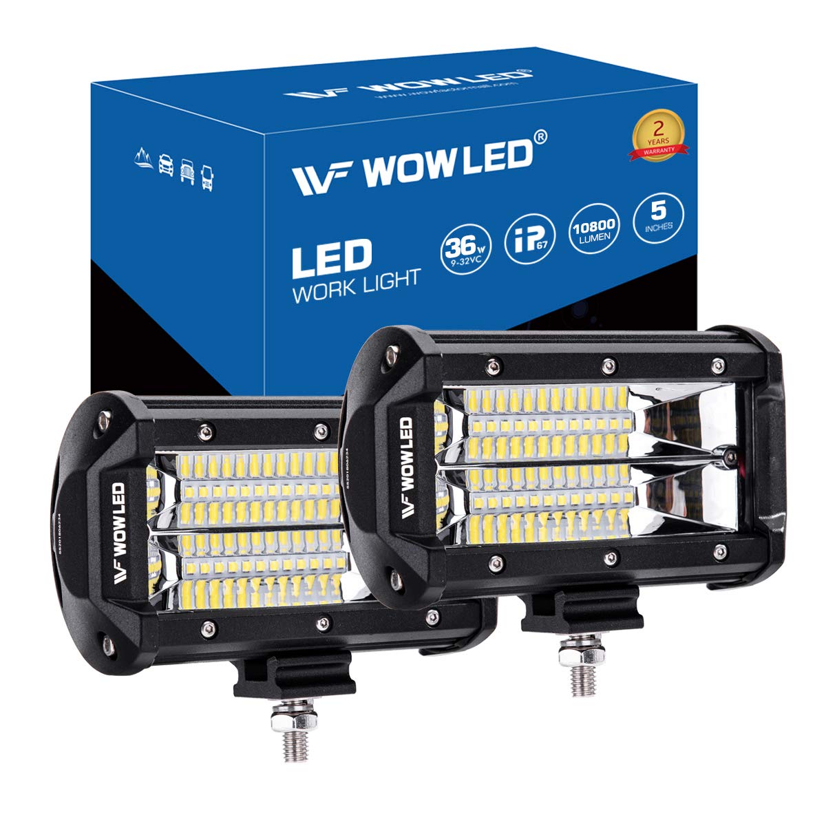 LED Work Light Bars, 2x 5 Inch 36W 10800Lumens Two Rows Upgrade Off Road Lights Light Bar, IP67 Offroad Driving Lamp Bar for Car Camp Truck UTE 4x4 12V 24V