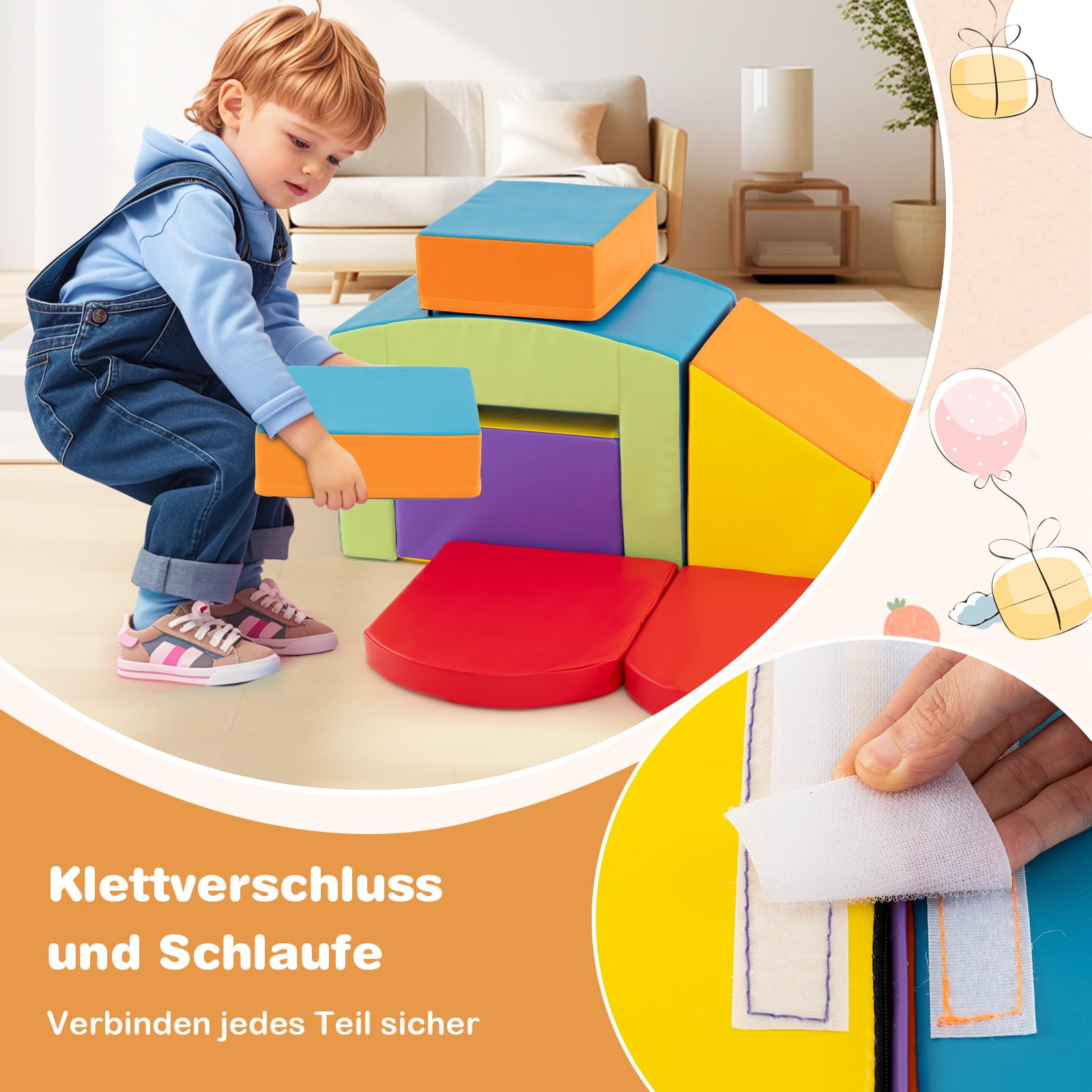 GOPLUS 6er Set Schaumstoffbausteine, Softbausteine zum Klettern & Rutschen, Riesenbausteine aus Kunstleder & Schaumstoff, Großbausteine Softbausteine für Baby Kleinkinder ab 1 (Bunt)