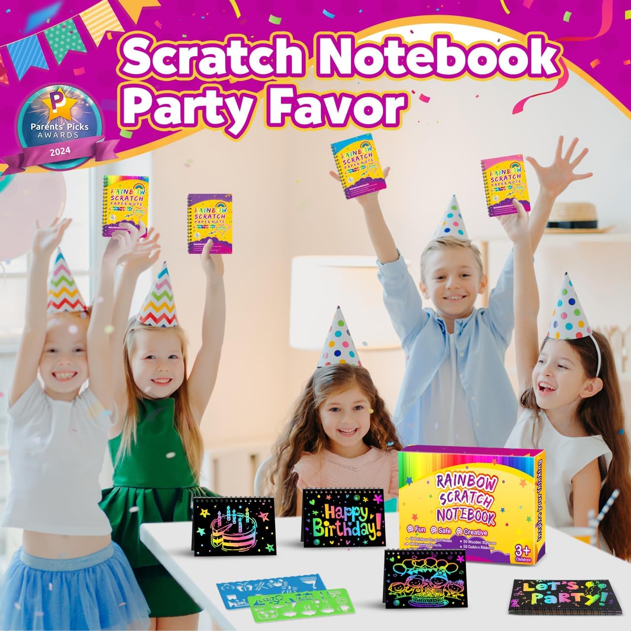 Party Favors for Kids 4-8-12: 48 Pack Scratch Rainbow Art Crafts Notebook, Coloring Book Goodie Bags Stuffers Kit, Bulk Birthday Easter Gift Classroom Prizes Girl Boy Toddler
