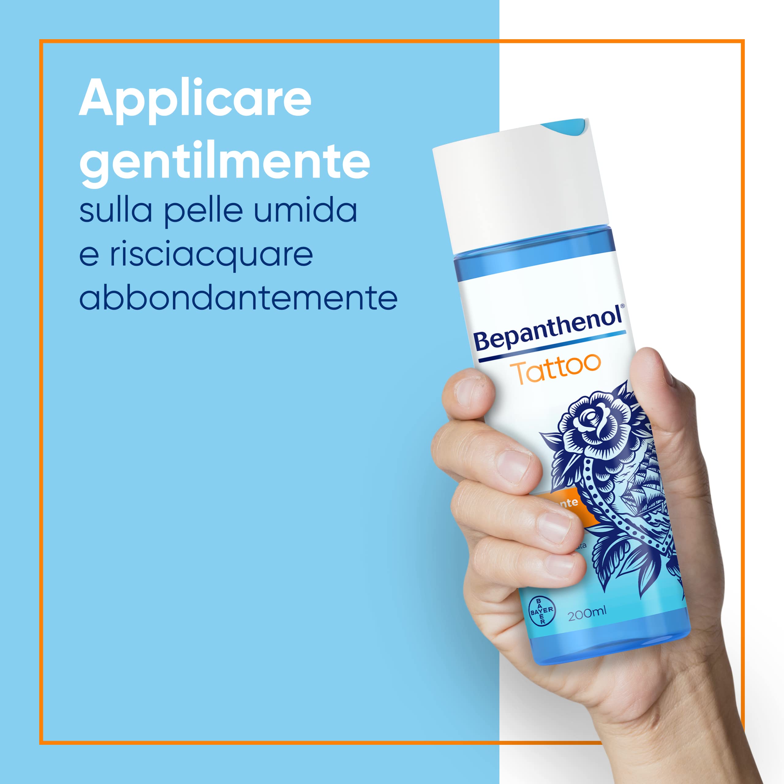 Bepanthenol Tattoo Detergente Delicato con Pantenolo per Aftercare Rivitalizzante Tatuaggio, Ideale per Detergere e Proteggere i Tatuaggi, Ravviva i Colori, Gel Senza Sapone 200 ml
