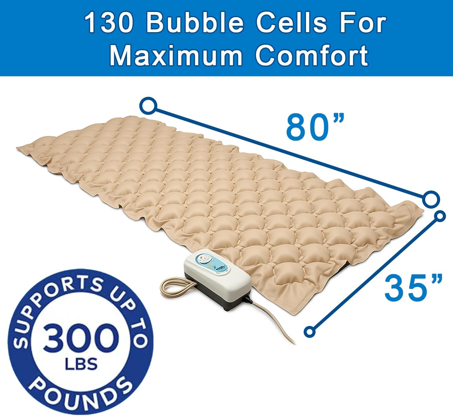 Carex Alternating Air Pressure Mattress Pad with Electric Pump, Home & Hospital Bed Mattress Topper, for Bed Sore Prevention, Includes Waterproof, Heat Resistant Ulcer Cushion Pad & Whisper Quiet Pump