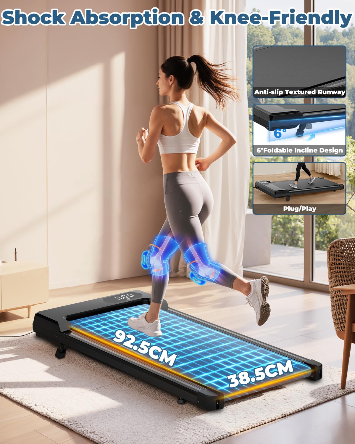 Tapis Roulant Pieghevole, Walking Pad Compatto e Silenzioso (<50 dB) - Tapis Roulant Elettrico per Casa e Ufficio, 120 kg, 1-8 km/h, 6° Inclinazione - Treadmill per Home Use