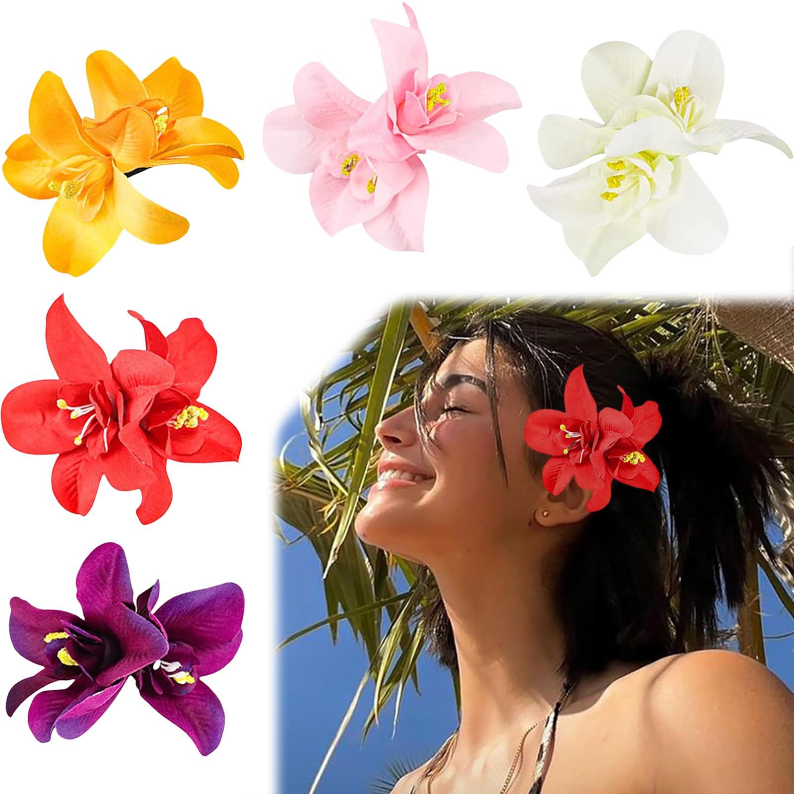 5-teiliges Böhmisches Blumen-Haarnadel-Set – Künstliche Hibiskus & Plumeria Für Strand, Hochzeit & Urlaub