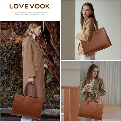 Miniatura 2 de LOVEVOOK Bolsa de mano para laptop para mujer, 15.6 pulgadas de gran capacidad, de cuero vintage, bolsa de trabajo para computadora, bolso de hombro