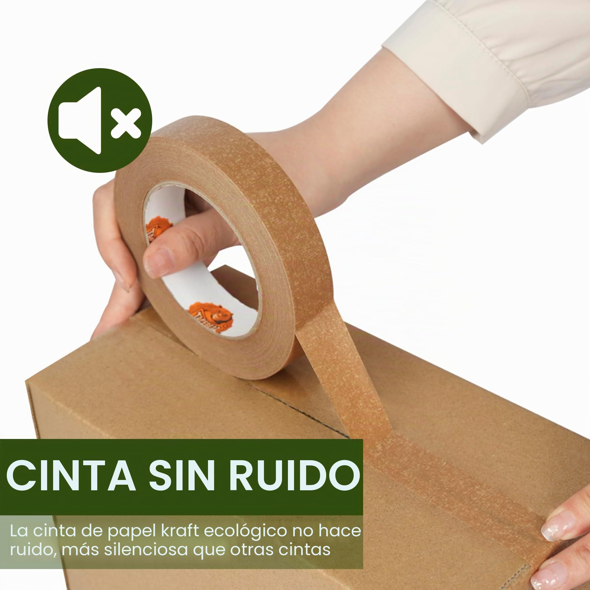 TAPEBEAR Cinta de Embalaje Ecológica Papel Kraft Biodegradable, 24mm x 50m, 12 Rollos, Adhesivo Reciclable para Enmascarar, Sellado y Paquetería, Superficie Escribible