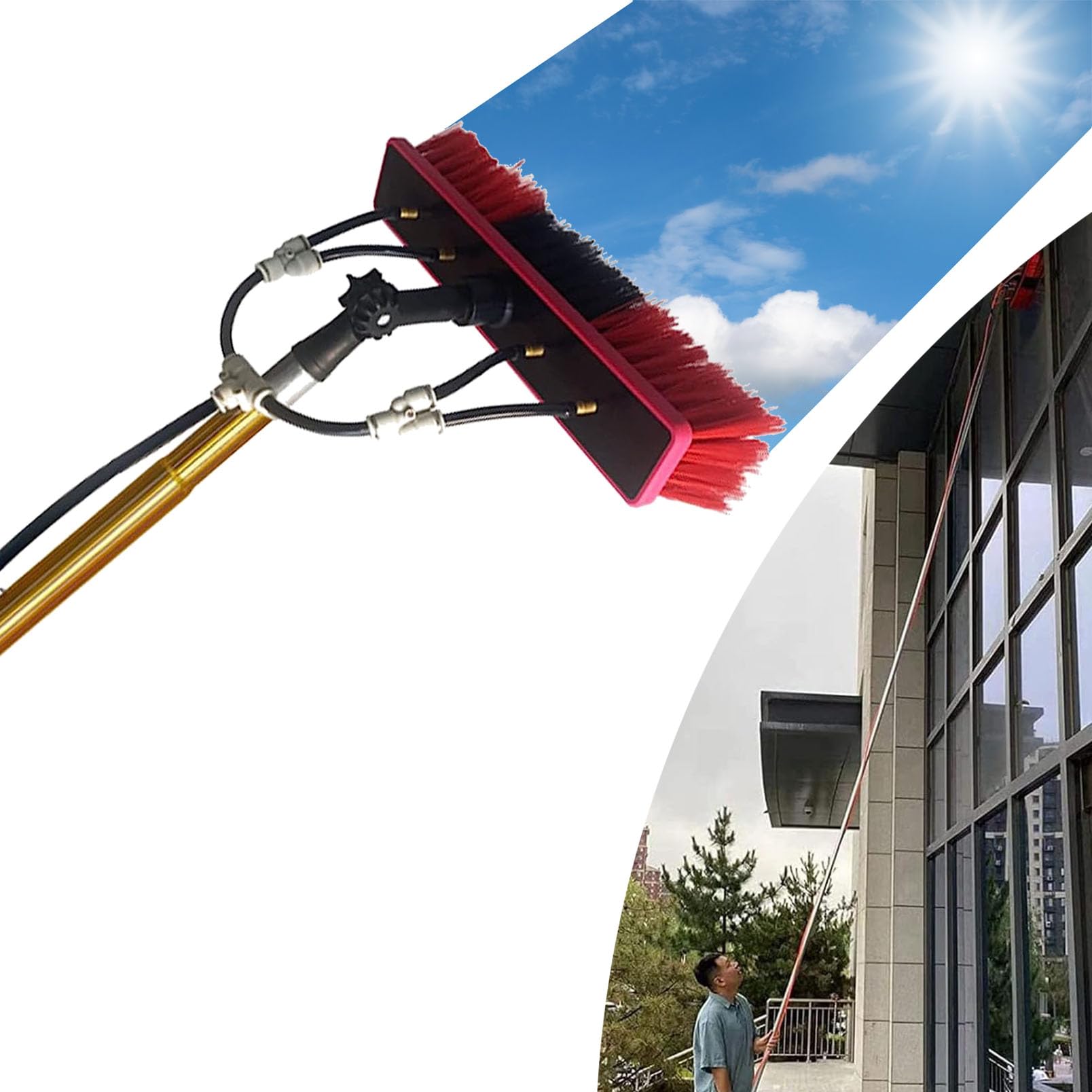 Kit di pulizia per pannelli solari fotovoltaici, spazzola telescopica da 3-15 m, asta per la pulizia delle finestre, idrospazzola ad alta pressione per una manutenzione efficiente e lucentezza dei