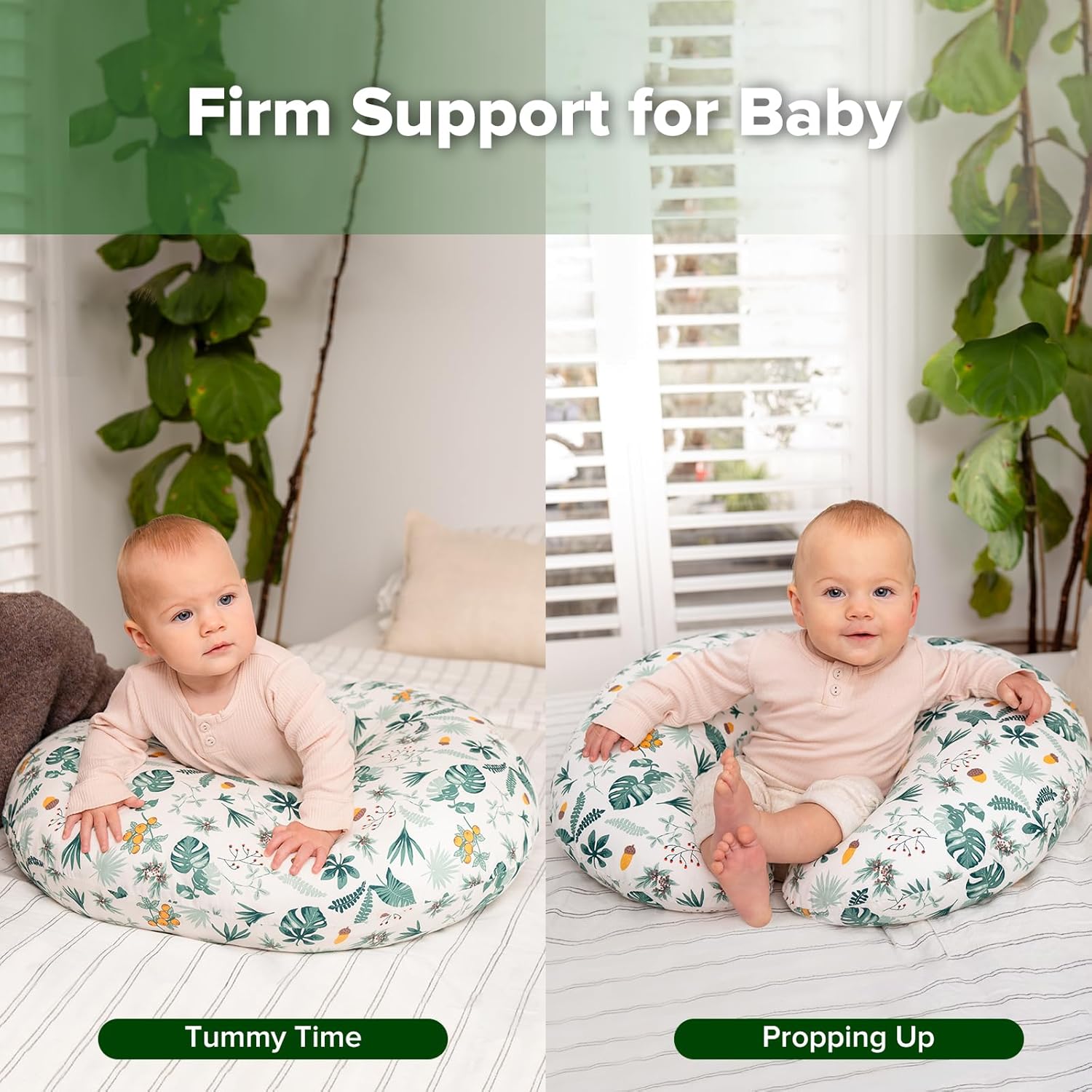 haakaa Nursing Pillow for Breastfeeding, Ergonomic Support for Mom & Baby, Soft Breathable Firm Baby Feeding Pillow for Comfortable Nursing, Verdant Garden