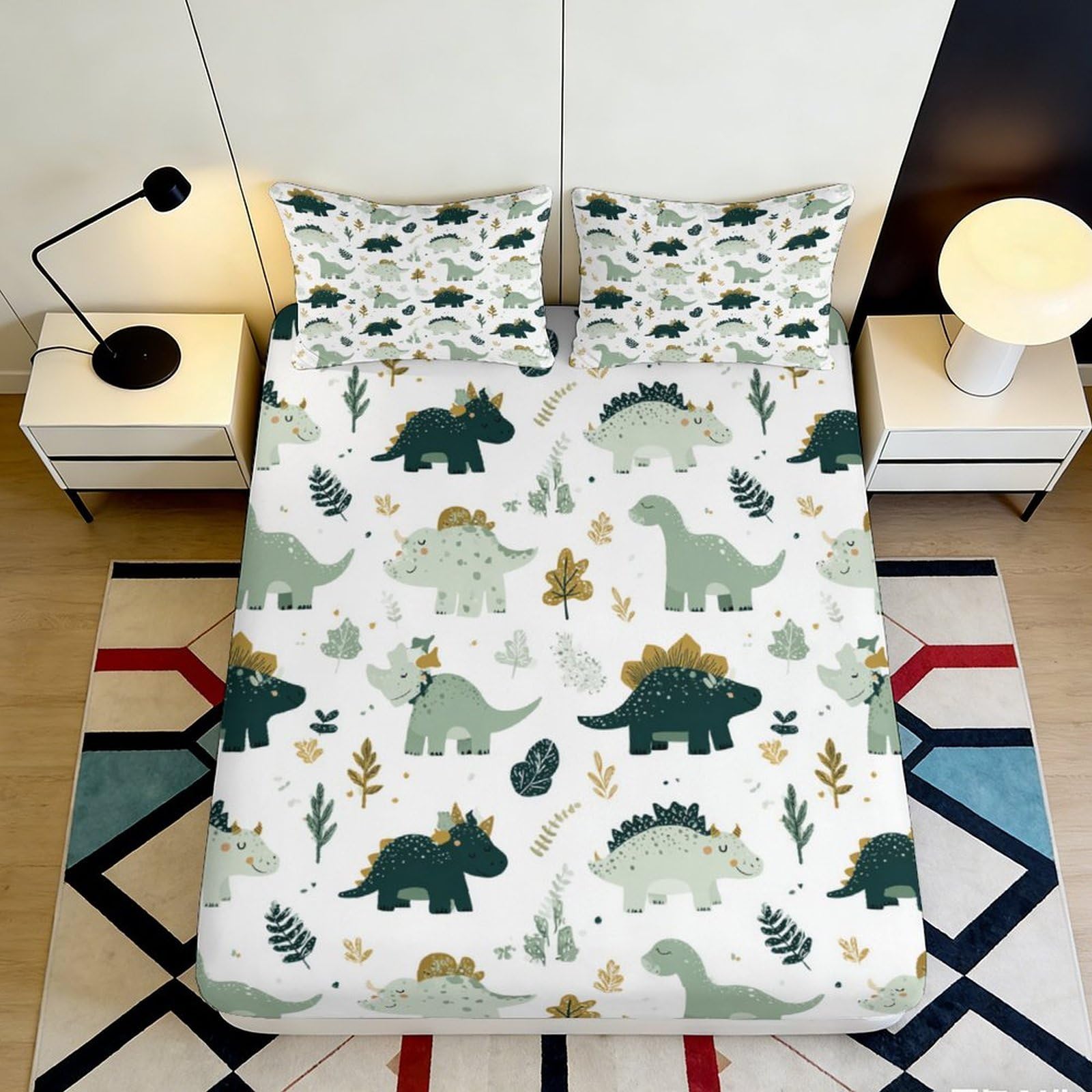 3D Printed Dinosaur Jungle Fitted Sheet Microfiber Soft Breathable Forest Bed Cover for Bedroom Guest Room Decor Mattress Protection 90x200x25cm