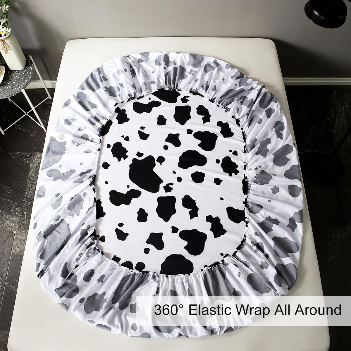 WINLIFE Cartoon Cow Print Sheet Set Black White Western Cow Sheets for Kids/Toddler/Boys/Girls Bed Sheets (1+ Fitted Sheet, 1+ Flat Sheet, 2+ Pillowcases), Full