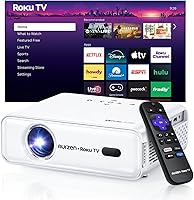 Vista 1 de Aurzen Roku TV Smart Projector with Wifi and Bluetooth, Roku Streaming Experience Built-in, 1080P FHD, Dolby Audio, Auto Focus & Keystone, Zoom