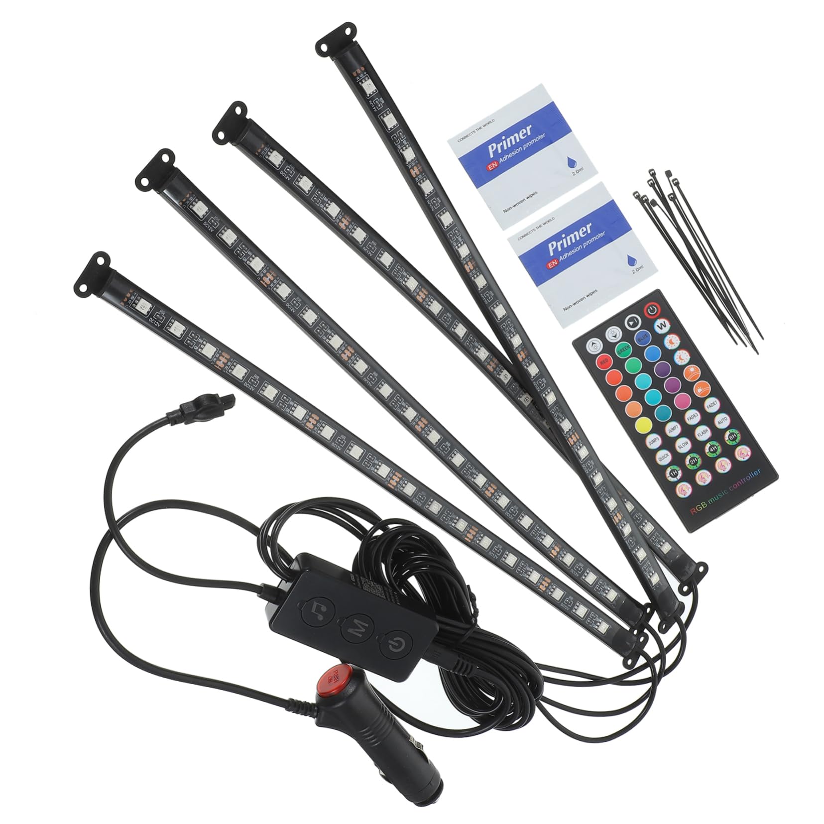 Happyyami Multicolor LED Car Interior Strip Light with Remote Control Brightness Sleek Design Easy Installation for Enhanced Ambiance and Stylish Decoration Vehicles