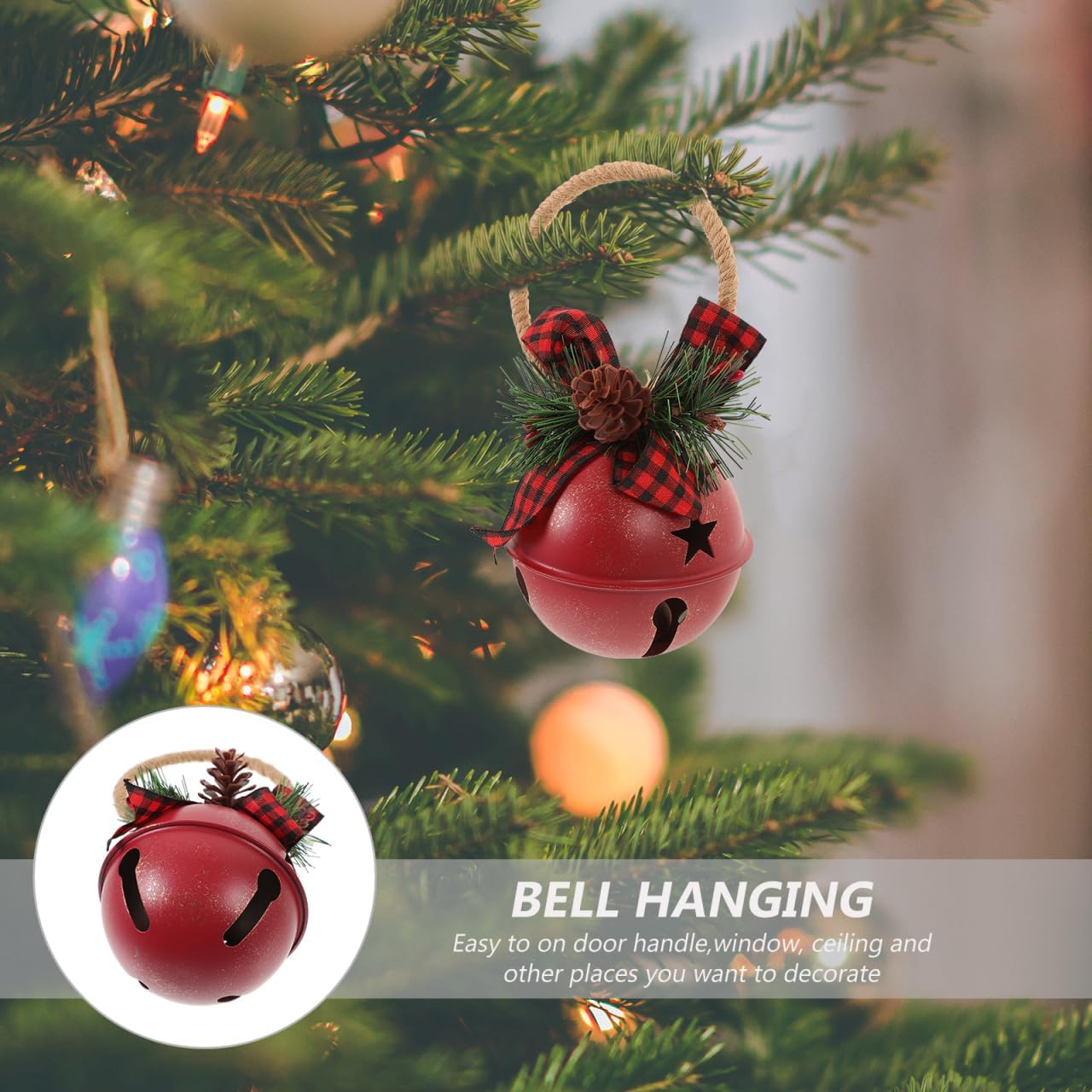 SUPVOX Christmas Bells for Door, Jingle Bells for Door Knob Hanger with Linen Ring, Rustic Iron Vintage Bel l for Door Knob, Christmas Tree, and Window Holiday Decor