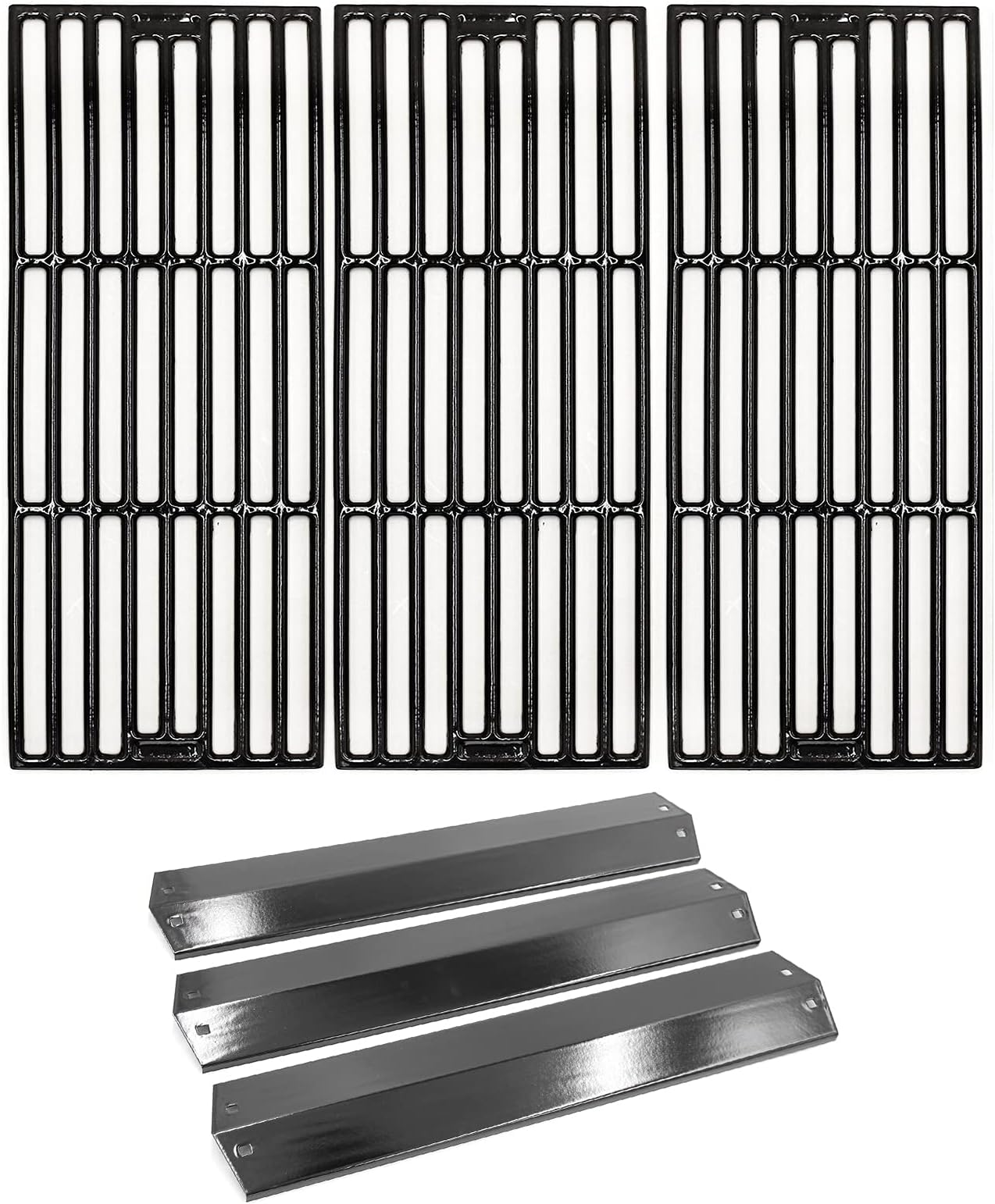 Hongso Grill Parts for Chargriller 5050, 5650, 3001, 3030, 5072, 3008, 4000, 5252, 5050 Grill Models, Porcelain Steel Heat Plate,Polish Porcelain cast Iron grates.