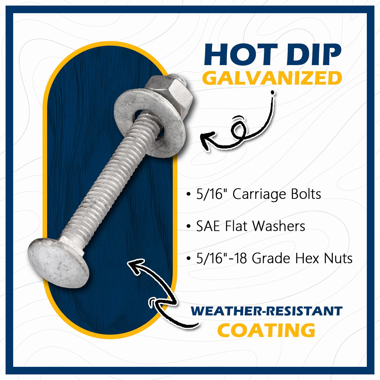 Galvanized Carriage Bolts - 50 Pack with Washers & Nuts -3