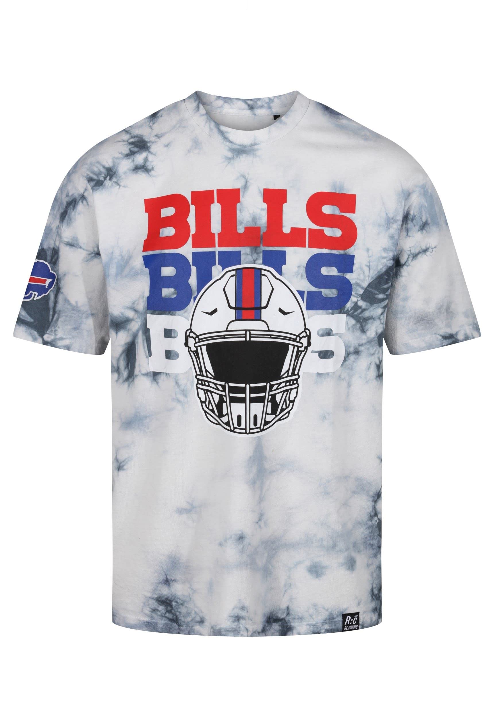 Recovered Men's Tshirt-Bills-Blue#32767 Buffalo Bills Nfl Tie-Dye Relaxed Oversized T-Shirt Navy White