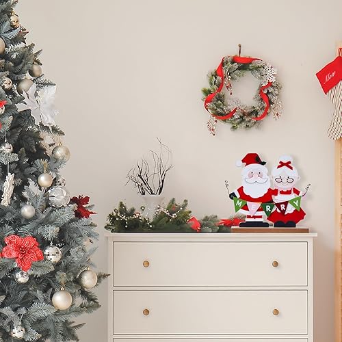 Miniatura 7 de Decoraciones de Navidad para el hogar Papá Noel y Doña Navidad Decoración de madera para interiores Letrero de Feliz Navidad rústico de granja para