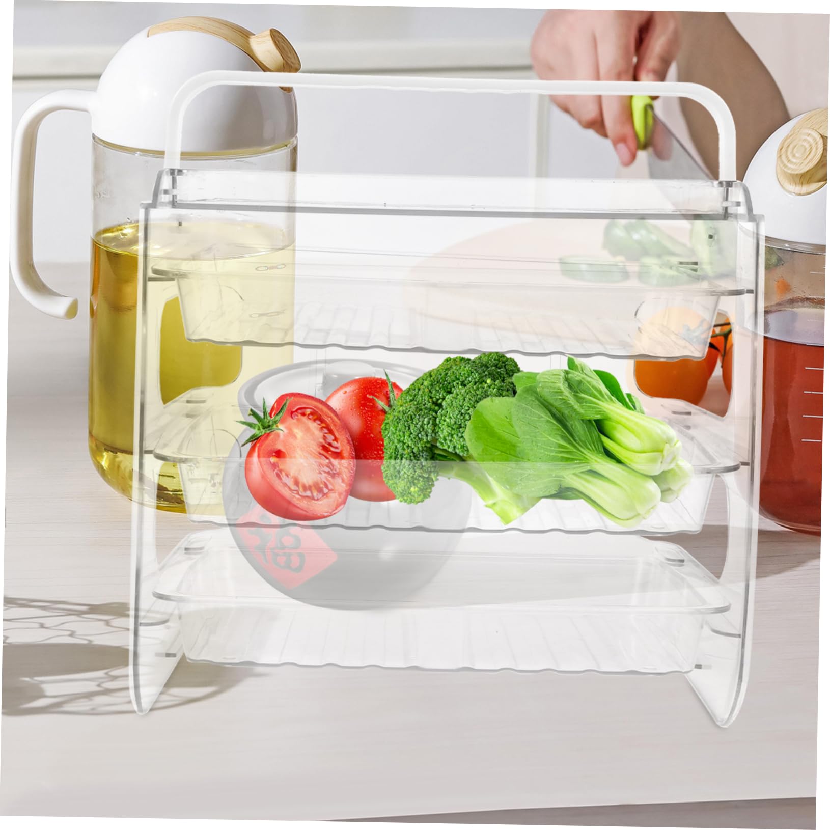 TOPBATHY Estante 3 Niveles Rejilla para Alimentos Frescos Plato Preparación Almacenamiento Bandejas Frutas Ahorra Espacio