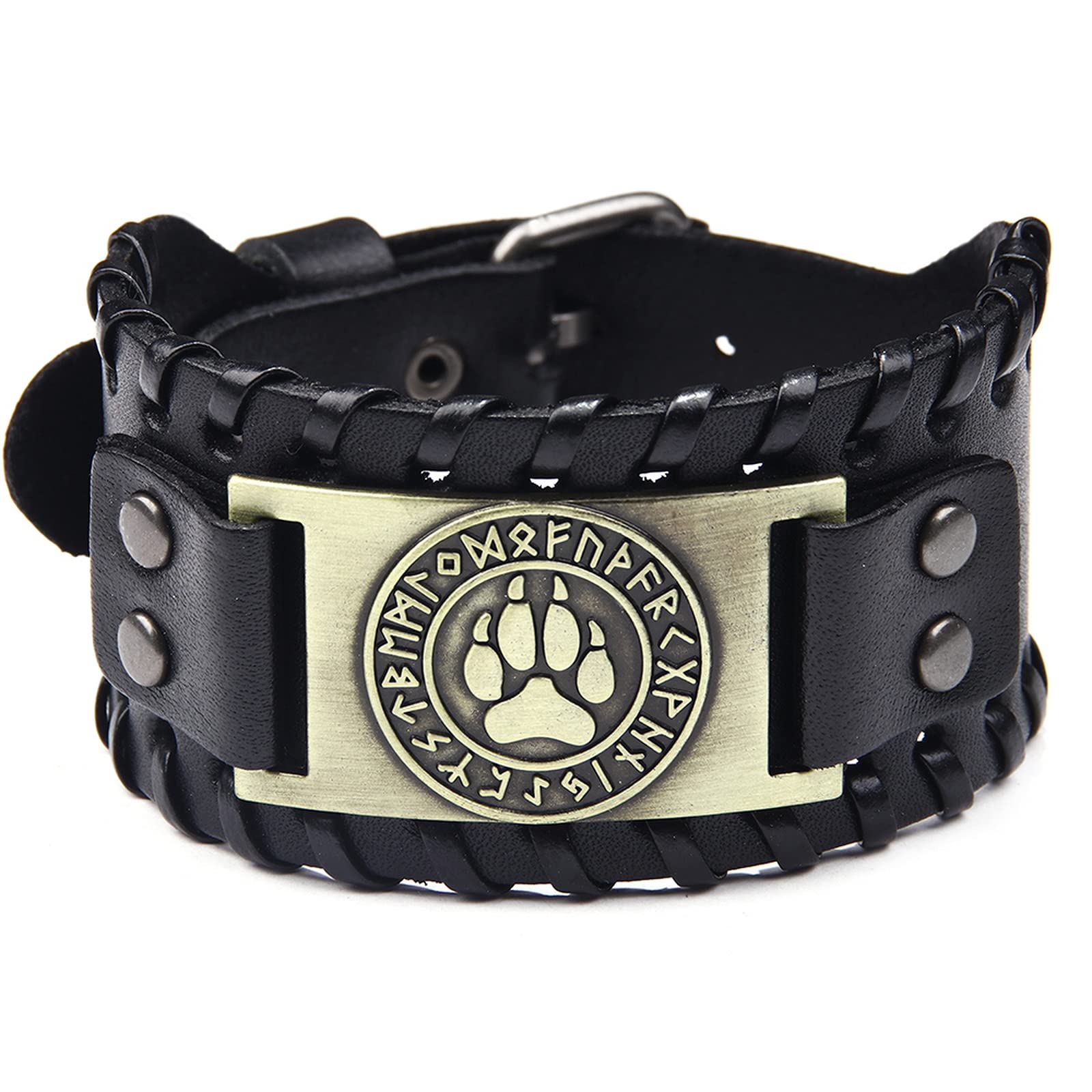 Thajaling Men's Genuine Leather Bracelet With Wolf Claw Titanium Plate - Adjustable Wide Cuff Bangle - View #8