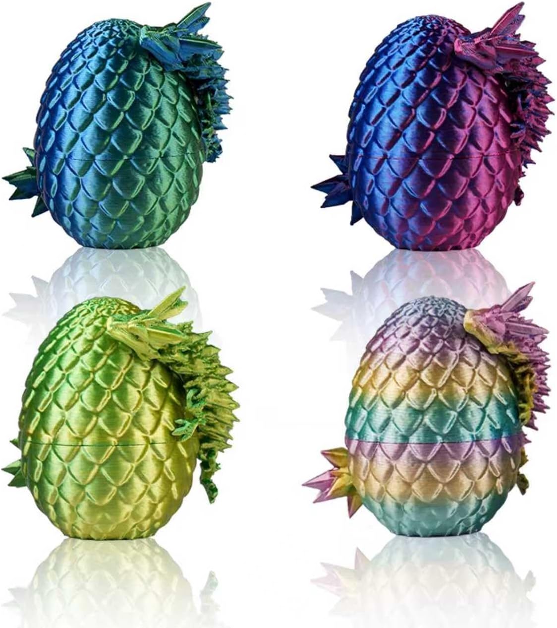 4PCS 3D Printed Dragon Eggs Set – Small 3D Printing Crystal Articulated Dragons in Surprise Eggs – Unique Desktop Decoration & Collectible – 3D Printed Animals Fidget Toys Gift for Kids & Adults