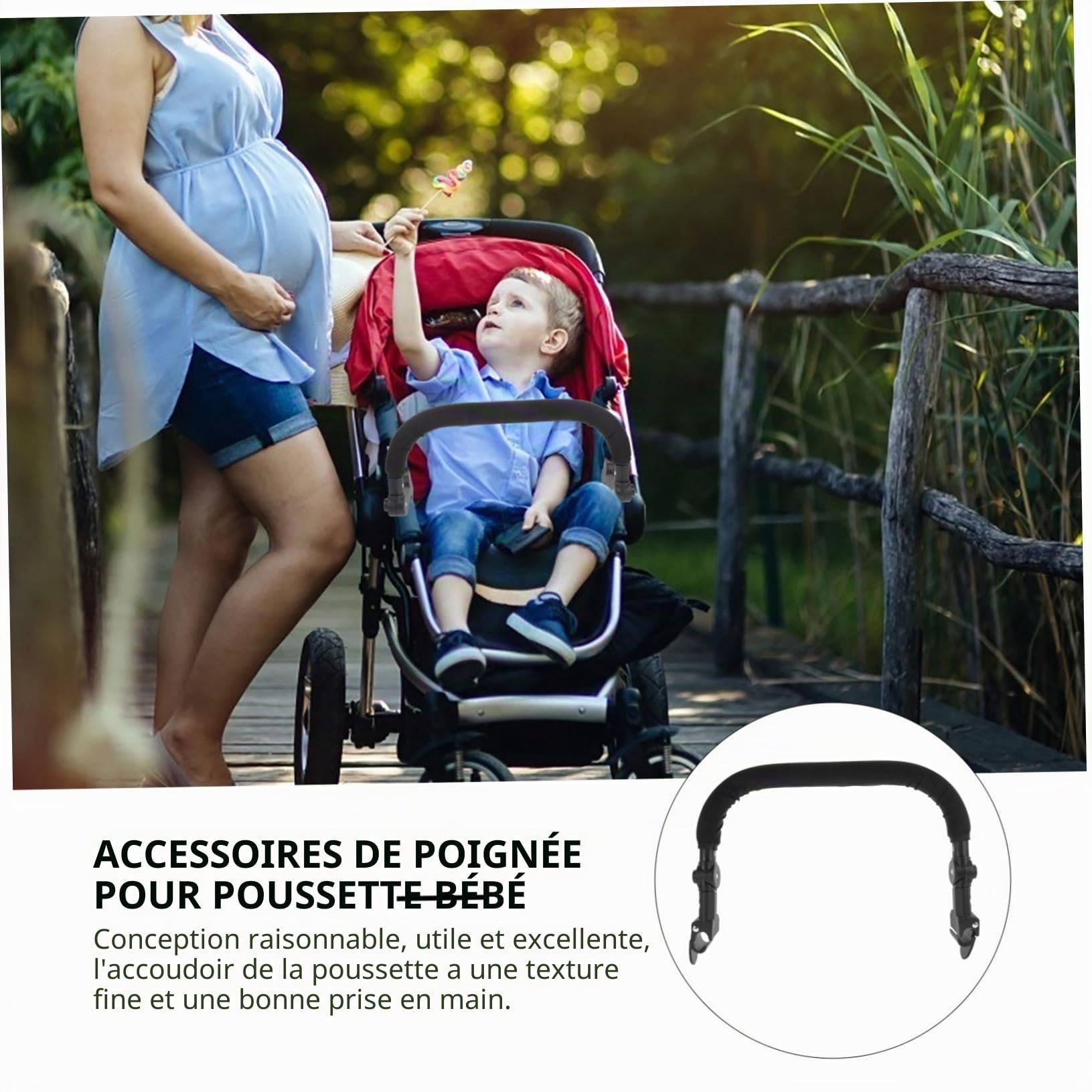 ERINGOGO Extension de poignée de poussette réglable avec rembourrage en éponge douce, accessoires pour poussette, landau, barre de poussette, poignée facile à installer pour les tout-petits