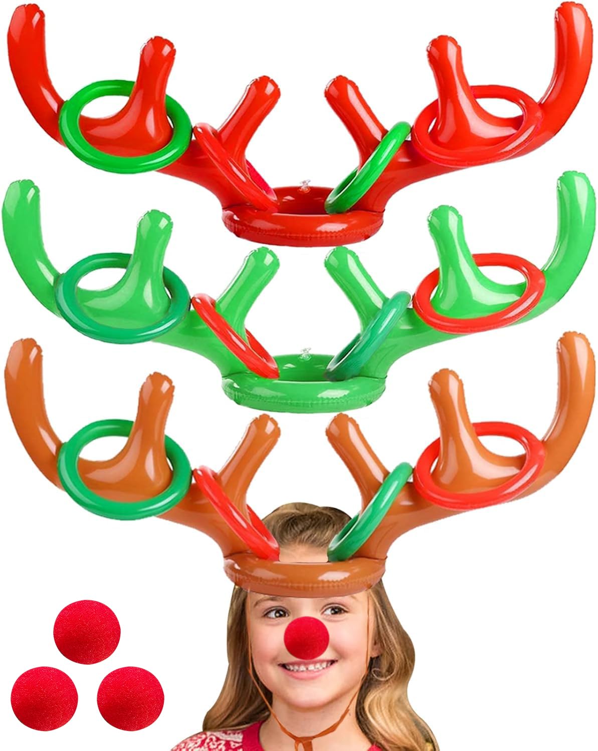 Christmas Inflatable Reindeer Antler Ring Toss Game Xmas Antler Heandband Toys Christmas Party Game Supplies for School Family Team Game Indoor
