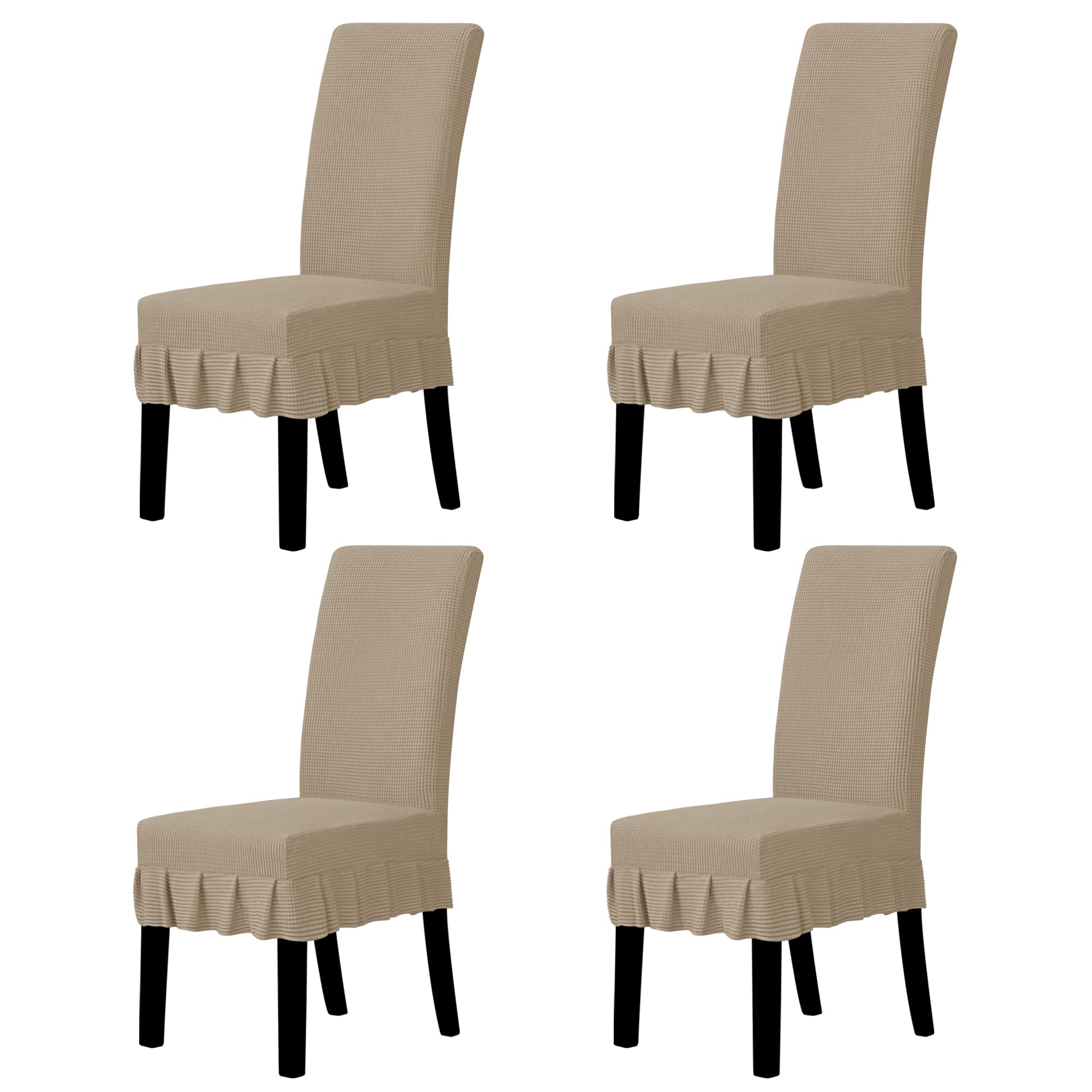 Easy-Going Dining Chair Covers Stretch Parsons Chair Slipcover with Skirt Chair Covers for Dining Room Restaurant Banquet (4 PCS, Khaki)