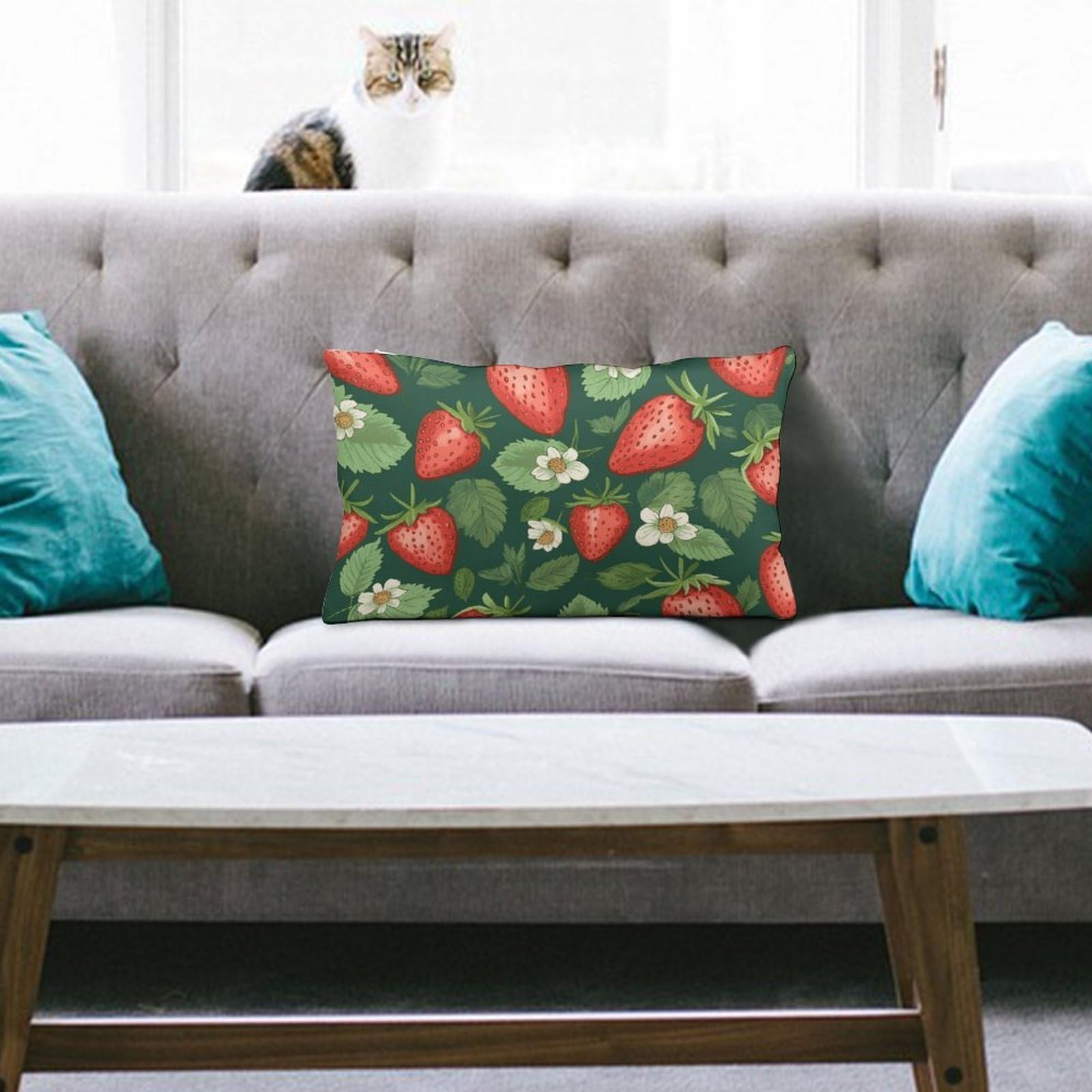NTVOWPZO Decoration Throw Pillow Covers 8"x12" Pillowcases Covers Fresh Strawberries and Leaves Soft Pillowcases Modern Farmhouse Home Decor Sofa Cushions Covers for Couch Bed Living Room