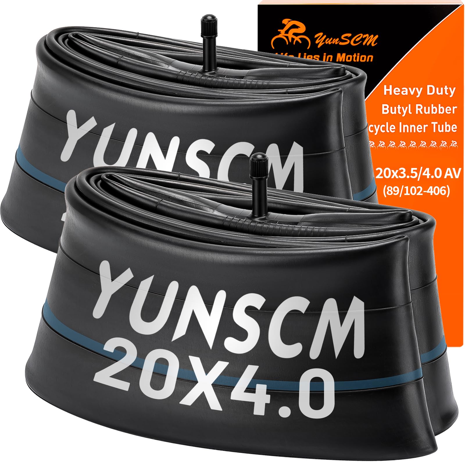 2-PCS 20" Heavy Duty E-Bike Tubes 20X4.0 AV32mm Premium Butyl Rubber Inner Tubes 20" x 4.0" Compatible with 20x3.5/4.0 E-Bike Bicycle Fat Tire Tubes Schrader Valve