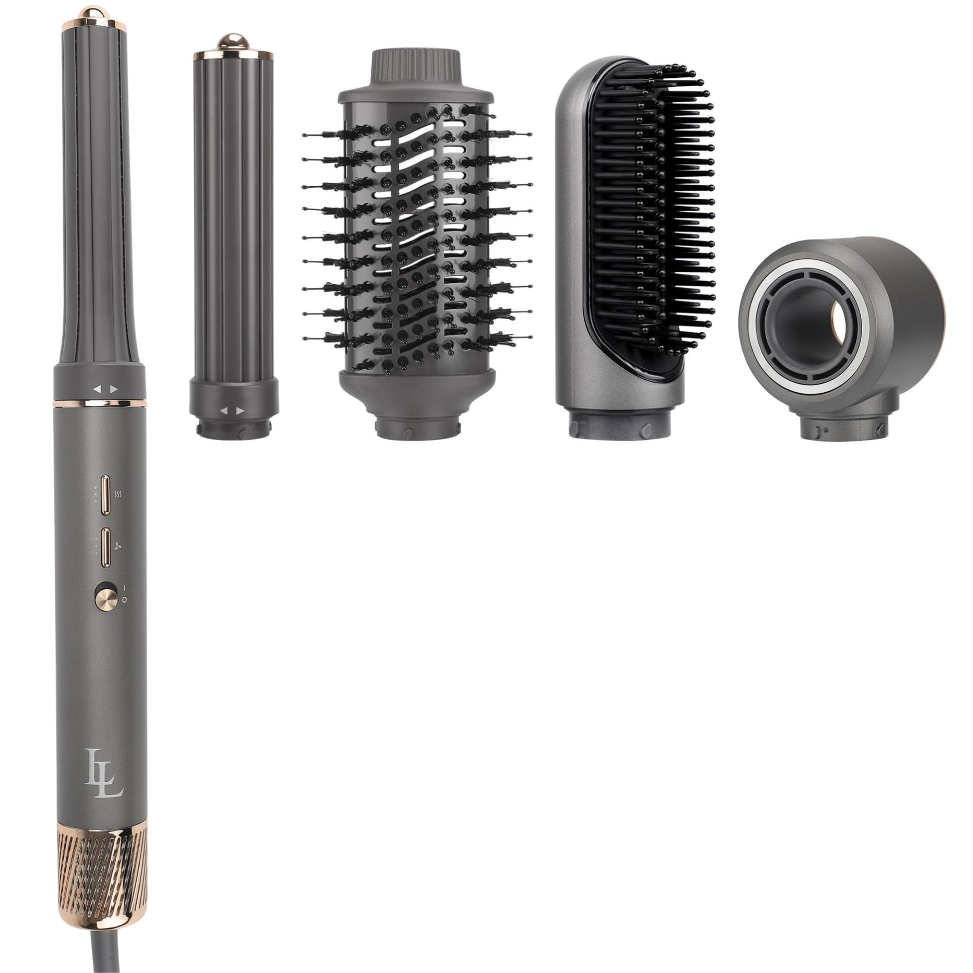Brosse Soufflante & Air Styler, [135 000 RPM] Sèche-cheveux Ionique Haute Vitesse, séchage rapide, avec boucleur auto-wrap, volumateur, lisseur (Version de luxe) (Gris or)