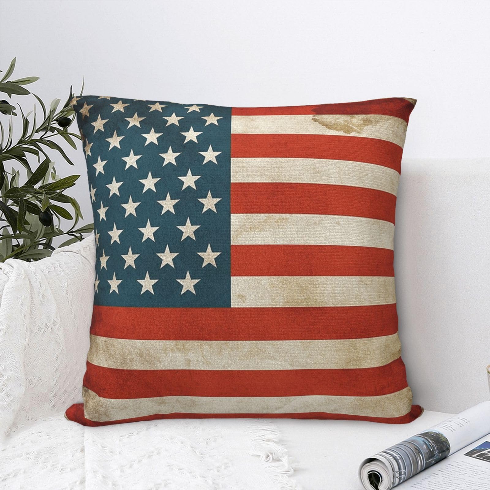 FodPand Luxury Velvet Throw Pillow Covers 24"x24" Super Soft Decorative Pillow Cases - Vintage American USA Flag Pillowcases Modern Lumbar Cushion Cases for Couch Sofa Bed Pillow Shams