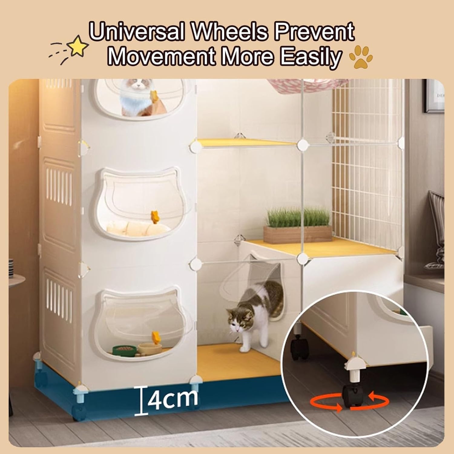 s Indoor with Doors, DIY with Wheels, Cat Enclosure with Cat Litter Box, Expanded Space, Easy to Clean (Size : 72x47x77cm)
