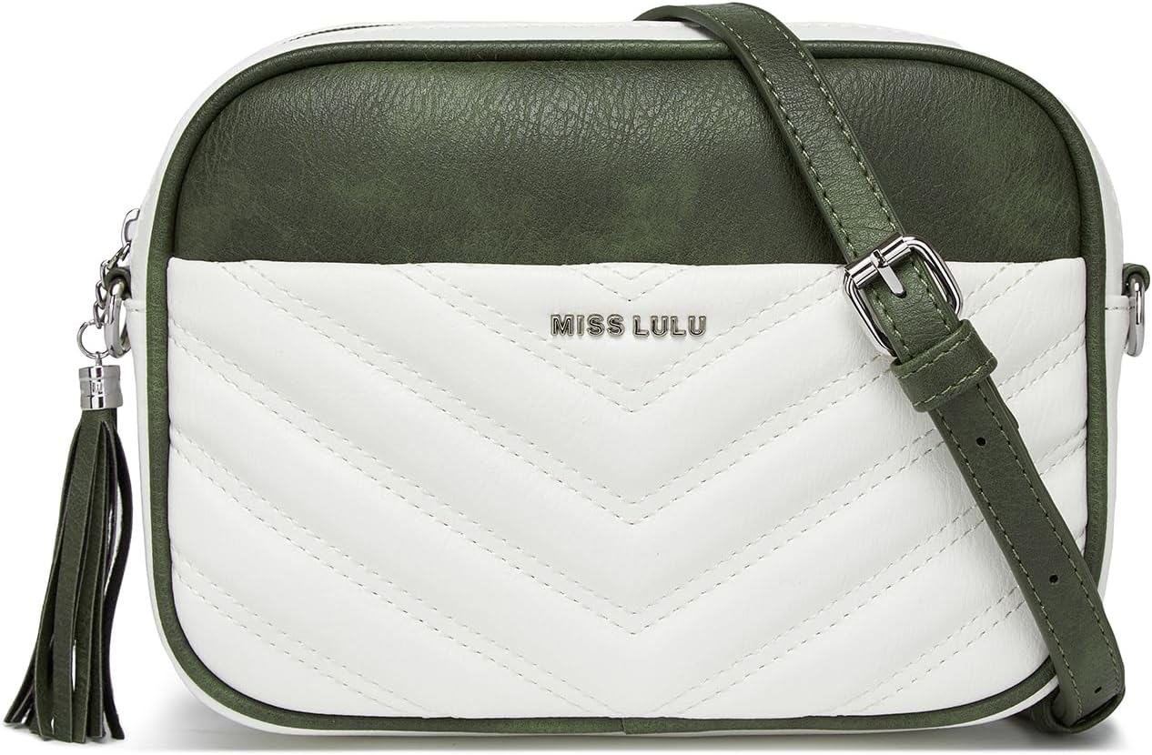 Miss Lulu Small Cross Body Bags for Women, Anti-Theft Black Handbag for Travel, PU Leather with Adjustable Strap, V-Shaped Pattern & Tassel Detail