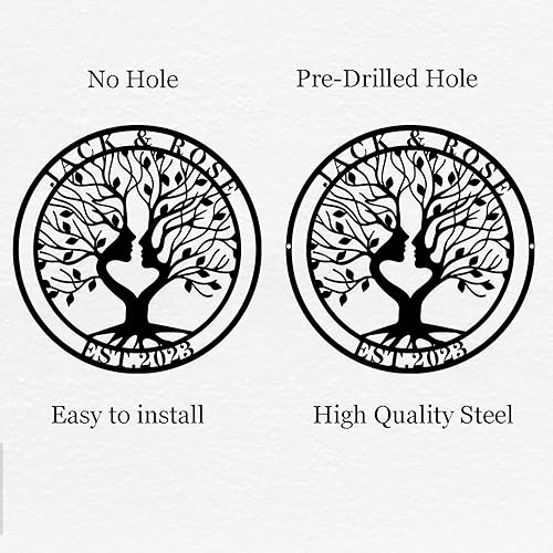 Miniatura 9 de Letrero de metal personalizado del árbol de la vida, letrero con nombre para puerta delantera, decoración de pared, corona, regalo de boda,