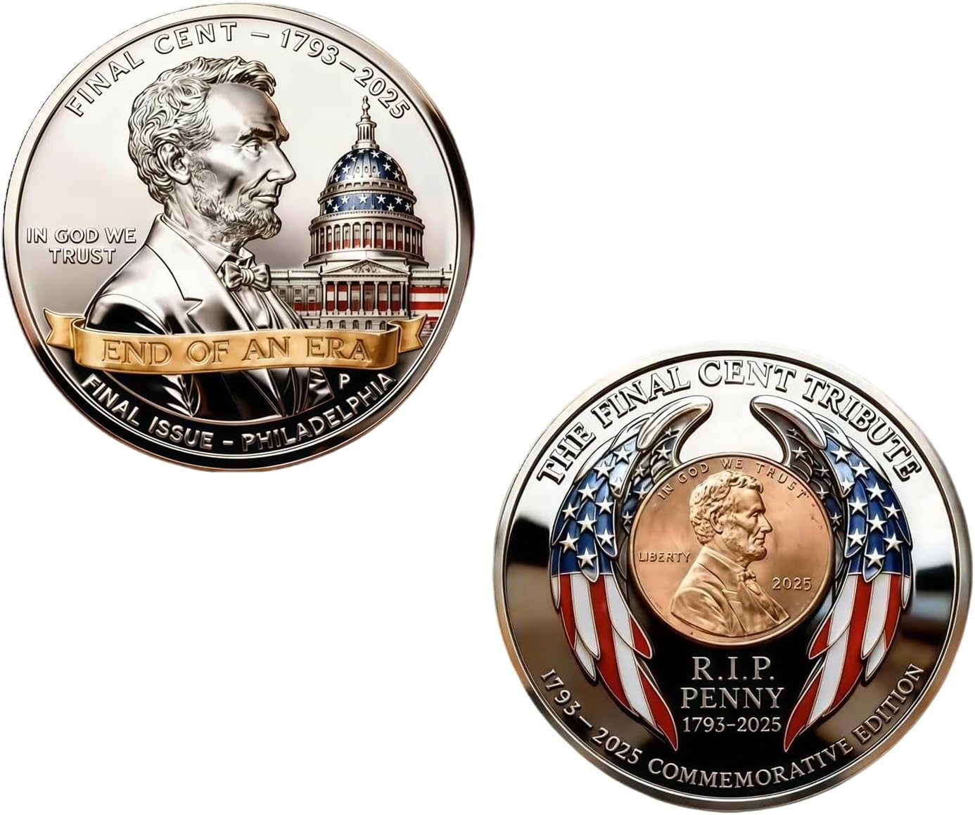 2025 Final Cent Tribute Coin – End of an Era Penny Commemorative Token, R.I.P Penny 1793–2025 Memorial Coin, American History Souvenir Gift, Double-Sided Challenge Coin(1PC)