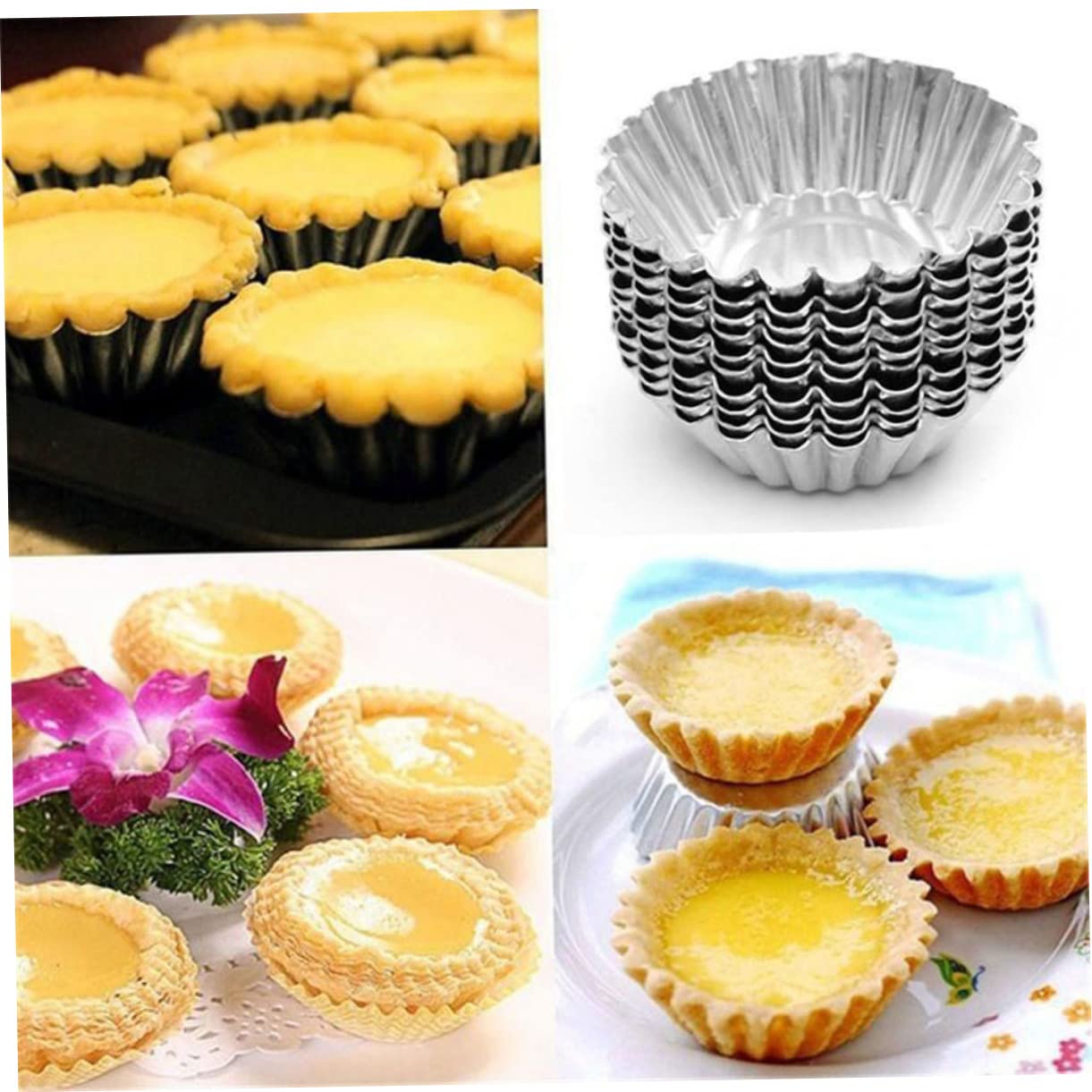 Zerodeko 100piezas Molde Para Tartaletas De Huevo De Metal Revestimiento Antiadherente Para Hornear Cupcakes y Muffins
