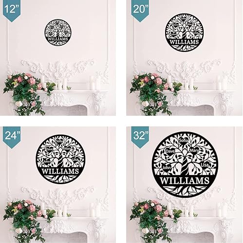 Miniatura 5 de Decoración de pared personalizada del árbol de la vida, letrero de metal con nombres de niños, decoración de pared personalizada para árbol